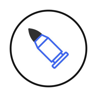 The image presents a bullet within a circular frame, symbolizing danger and force. This design can serve as an icon or illustration representing weaponry, defense, or potential threat, conveying