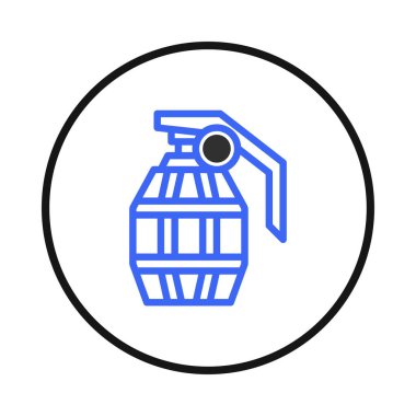 Minimalist line art featuring a grenade enclosed in a circle. The stark contrast between the weapon's depiction and its confinement creates a visual tension representing conflict, protection and