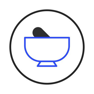 A simple graphic of a mortar and pestle symbolizes medicinal preparation and pharmacy, highlighting the combination of ingredients for treatments in pharmaceutical or alternative healing practices.