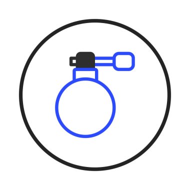 This illustration features a simple yet elegant perfume atomizer. The minimalist design uses clean lines and a contrasting black and blue color scheme to highlight the object's beauty and