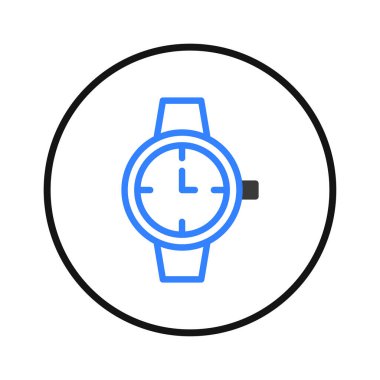 An iconic representation of a wristwatch encapsulated within a simple circular border. The illustration, rendered in a clean blue, evokes ideas of organization, promptness, and efficient time