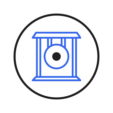 A minimalist illustration of a gong enclosed within a circular frame. The artwork emphasizes simplicity and artistic expression, highlighting the cultural significance of this musical instrument and