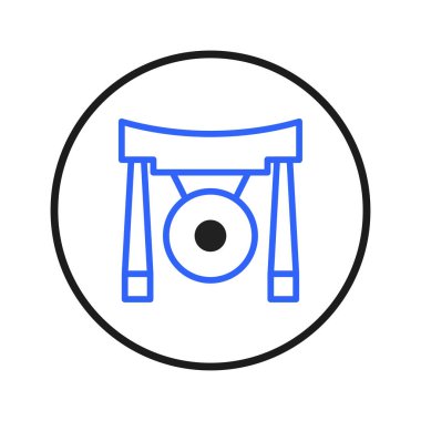 A simple yet striking stylized icon illustration of a gong instrument. The design features clean lines, a clear and defined structure, presented within a circular frame on a white background. Evokes