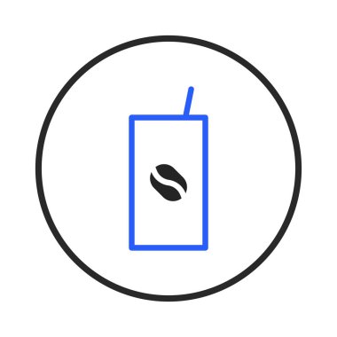 A simple and modern illustration featuring a takeout coffee container with a straw and coffee bean symbol, presented as a vector icon, perfect for menus, websites, and mobile apps related to