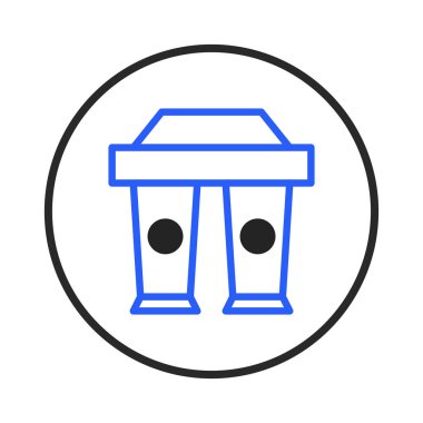 A minimalist illustration showcasing two disposable coffee cups enclosed within a circle, depicting a simple yet modern design. This graphic symbolizes the enjoyment and practicality of takeaway