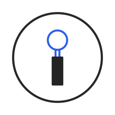 A minimalist icon featuring a black rectangular shape topped with a blue circle, set against a clean white background. This design is suitable for user interfaces, websites, or any application where
