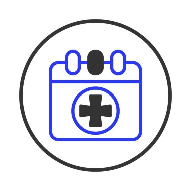 This illustration presents a medical appointment schedule calendar icon. It portrays health planning, scheduling healthcare, doctor's visit reminders, essential aid, and planning consultations. It