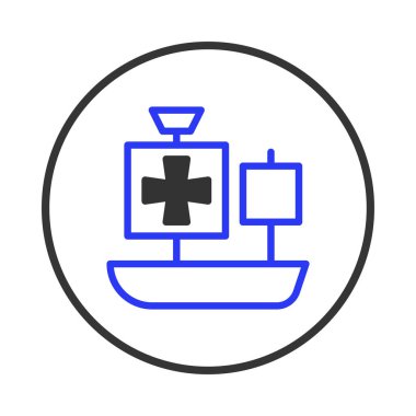 A stylized medical vessel icon symbolizes maritime healthcare aid transport. The design represents urgent global health crisis solutions, navigation for support and international assistance. It