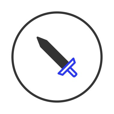 A minimalist image depicts a sword icon within a circle, suggesting themes of conflict, medieval history, or fantasy role-playing. The simple design and bold outlines make it suitable for icons,