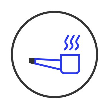A minimalist illustration showcasing a stylized smoking pipe, emitting delicate blue smoke. Enclosed within a clean circular border, this design evokes a sense of relaxation and vintage charm,