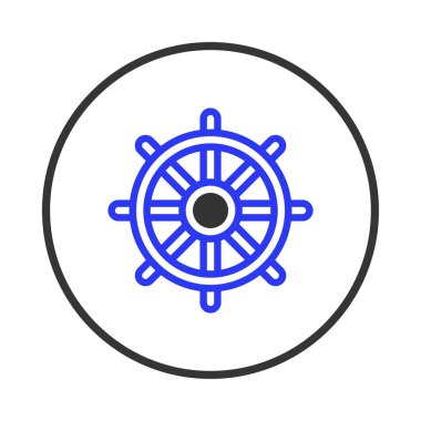 This image shows a nautical steering wheel symbol, embodying themes of navigation, maritime transport, exploration, and guidance. Represents themes such as voyage, adventure and control in graphic