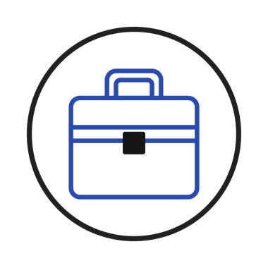 A sleek, modern illustration featuring a blue briefcase icon encased within a bold black circular frame, symbolizing a professional journey and the ambition to achieve success within the business