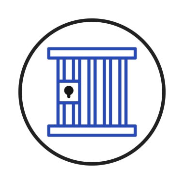 Stylized jail bars icon, within a circle, symbolizes restriction, imprisonment, and limitations. It is a minimalist representation of security concepts, suggesting legal justice, control, and