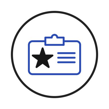 A simple, symbolic icon conveying credentialing and verified identity. Depicting a badge with a star, it represents achievement, access, and recognized status. Ideal for interfaces, websites, or