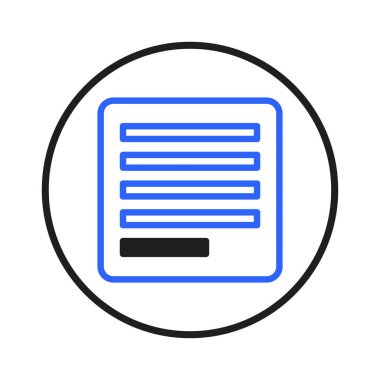 An icon depicting a structured document, designed with a modern aesthetic, featuring a blue outline and organized lines within a square shape. This suggests streamlined data, digital forms, or