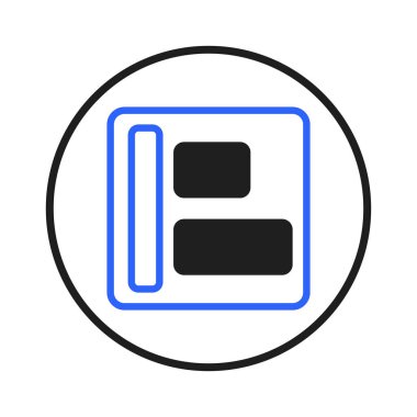 A minimalist icon depicting a basic webpage layout within a circle. The composition showcases block elements representing sections and content areas intended for use in user interface design or