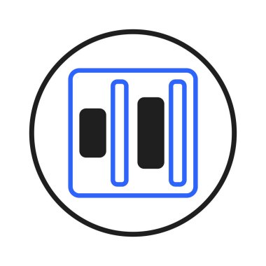 An abstract icon featuring a square shape intersected by vertical bars. This visual element represents information processing or data flow within a digital network, suggesting streamlined