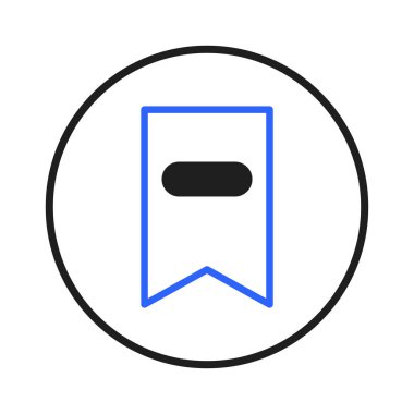 A simple yet elegant design featuring a blue outlined flag icon contained within a black circle. This versatile image is perfect for representing bookmarking, saving, or marking important items in