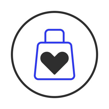 Alışveriş, hediye ya da perakende deneyimlerine aşk mesajları iletmek için mükemmel bir kalp ile süslenmiş bir alışveriş poşeti içeren basit ama zarif bir ikon. Bu resim bir dokunuş eklemek için ideal