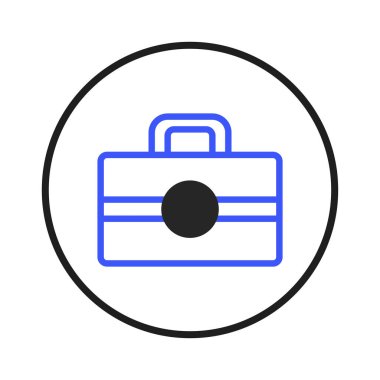 Mavi bir evrak çantası ikonunun sergilendiği, mesleki çabaları, kariyer fırsatlarını sembolize eden bir tasvir. Bu temiz ve minimalist grafik bir simge içinde kapalı