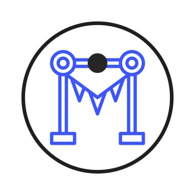 Şekil verilmiş geometrik bir tasarımı içeren temiz bir grafik bir kutlama ya da şenlik olayına işaret ediyor. Resim, bir partinin soyut bir temsilini oluşturmak için en az renk ve basit şekiller kullanır,