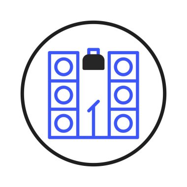 Sahne düzenini gösteren modern stilize bir illüstrasyon. Odak noktasında, hepsi dairesel bir tasarım içinde bulunan ve spot ışıklarıyla aydınlatılan bir mikrofonun yan tarafındaki hoparlörler yer alıyor. Tam oldu.