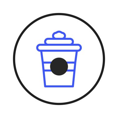 Krem şantili ve yuvarlak hatlı, simgeler, modern tasarımlar ve basit illüstrasyon içerikli basit bir içecek bardağını tasvir eden minimalist bir grafiksel çizim.