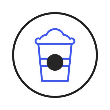 Dairesel çerçevede sunulan köpüklü, stilize edilmiş sıcak içecek bardağının minimalist çizimi. Bu büyüleyici grafik, çeşitli tasarım projeleri için mükemmel, modern basitliği somutlaştırıyor,