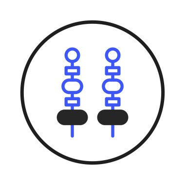 Minimalist bir illüstrasyon, her biri geometrik gıda şekilleriyle süslenmiş iki şiş gösteriyor. Dairesel çerçeve içinde sunulan sanat eseri, mutfak sanatının modern bir temsilini sunmaktadır..