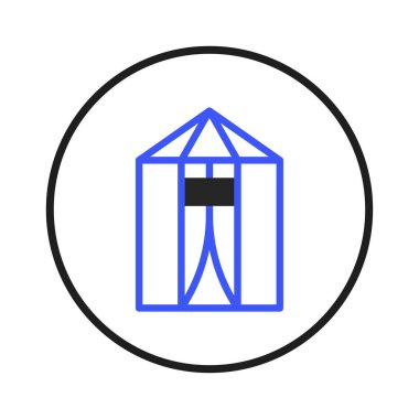 Bir minimalist illüstrasyon geometrik çizgilerle oluşturulmuş bir yapı sunar, bir dairenin içinde özetlenmiştir. Monokrom paleti tasarımın basitliğini arttırır ve mimarisini vurgular.