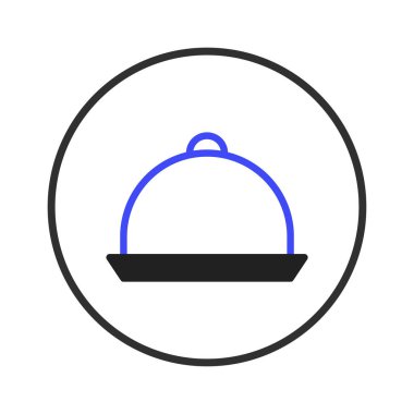 Tabak kapağının bir çizimi. Bu sembolik betimleme yemek sunumunu temsil eder ve restoran veya yemek servisi kavramlarını resmetmek için mükemmeldir. Basit tasarım temiz ve modern, ideal.