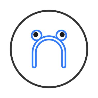 Çember içinde biçimlendirilmiş kurbağa başlığı tasvir eden basit ama çarpıcı bir ikon. Tasarım mavi bir taslak ve siyah noktalar kullanır, oyuncu ve yaratıcı bir estetik taşır.