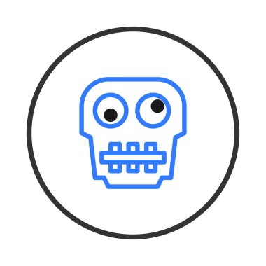 Geometrik ve minimalist tarzda açık mavi bir robot kafası. Basit doğrusal taslak ve siyah gözler ona neşeli ve modern bir his veriyor. Dijital projeler, logolar ve tasarımlar için mükemmel.