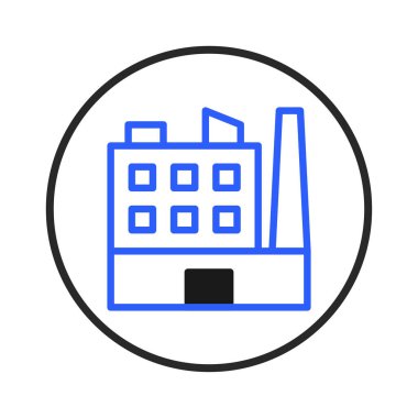 Çemberin içine kapatılmış, bacalı bir fabrika binasını tasvir eden minimalist bir ikon. Bu, sanayi, imalat ve mimari yapının temalarını basit ve temiz bir grafikle aktarır.
