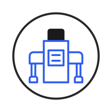 Fütürist bir robot ikonu gösteren soyut bir kavramsal illüstrasyon. Bu görüntü teknolojik gelişmeyi, yapay zekayı, dijital arayüzleri ve otomasyonu temsil eder.