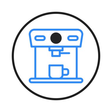 Sıcak içecek hazırlayan bir kahve makinesinin basit ve minimum vektör çizimi. Simge günlük bir rutin, içecek hazırlama ve kafeterya kültürünü temsil ediyor.