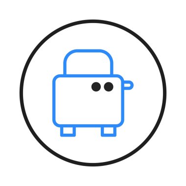 Bir tost makinesinin temiz ve basit bir çizimi, simge ya da grafik ögesi olarak kullanmak için mükemmel. Tasarım modern ve minimal, temiz çizgiler ve beyaz arka planda mavi bir hatla. Harika.