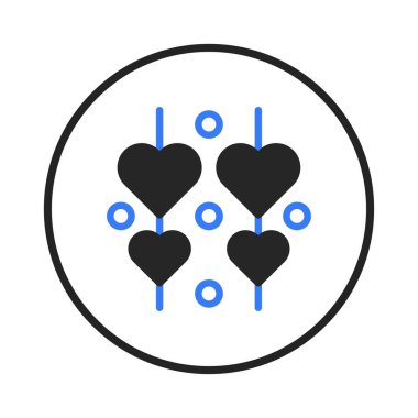 Bu resim, aşkı ve ilişkileri sembolize eden dört kalp ikonuyla basit ama büyüleyici bir tasarıma sahiptir. Düzenlemeleri bağlantı olduğunu gösteriyor. Çok yönlü bir grafik ögesi.