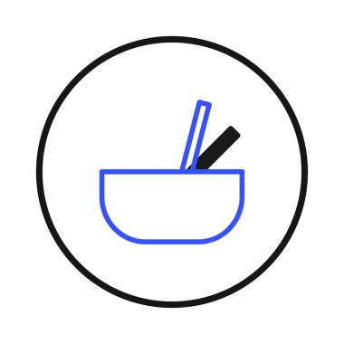 This minimalist illustration depicts a bowl with chopsticks, perfect for representing asian cuisine. The clean lines and simple design make it ideal for use in menus, websites, or any design project
