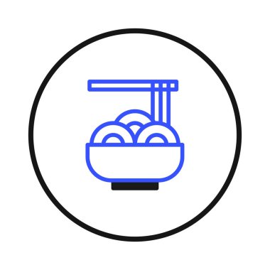 An artful minimalist illustration depicting a bowl of noodles, complemented by chopsticks. This simple yet elegant design evokes the essence of Asian cuisine and invites viewers to savor the