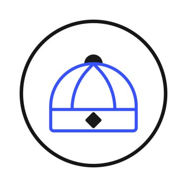 This minimalist illustration showcases a traditional oriental cap, rendered in clean lines, encapsulating cultural essence and festive spirit. The design, enclosed within a geometric circular form,
