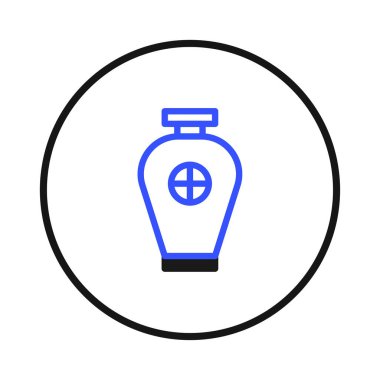 A minimalist art design featuring a stylized blue and black vase icon with a smooth circle border, evokes elegance. Ideal for graphic decoration projects, modern design artwork, cultural