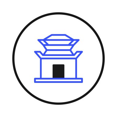 A clean and contemporary illustration presents a stylized pagoda, symbolizing Asian heritage and architectural traditions. This minimalist design features clean lines and geometric shapes within a
