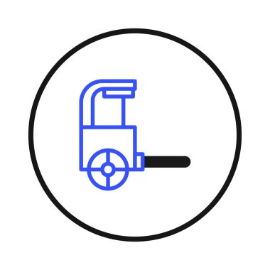 Minimalist graphic showing a blue-outlined cart inside a circular frame. The clean lines and simple design create a clear symbol for transportation or logistics, ideal for website icons or