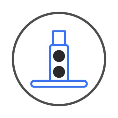A simple, minimalist icon with a geometric concept showcases an abstract depiction of a rectangular tower with two circles. The design balances white space and form, creating a visually appealing,