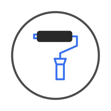 Bir dairenin içinde bir boya silindiri aracını gösteren minimalist bir illüstrasyon, ev geliştirme, dekorasyon projelerini veya sanatsal resim uygulamalarını temsil etmek için uygun. Basit ama sembolik
