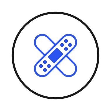 Tıbbi bakım, koruma ve iyileşmeyi temsil eden, yapıştırıcı bandajları çaprazlayan, minimalist bir illüstrasyon gösterisi. Bu tasarım çeşitli tıbbi ve sağlık hizmetleri ve refahı somutlaştırmaktadır.