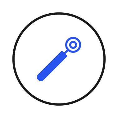 Çember içinde dişçi aletinin düzgün bir grafiği, diş muayenesi ve bakımı gösteriyor. Beyaz arka plandaki minimalist tasarımı, çeşitli sağlık hizmetleri veya diş sağlığı hizmetlerine kolayca entegre edilmesini sağlar