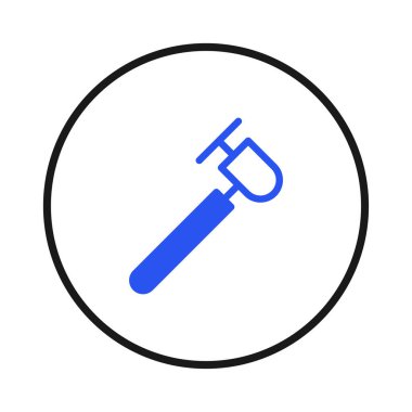 Beyaz daire içinde mavi tıbbi bir araç tasvir ediliyor. Tasarım, tıbbi veya sağlıkla ilgili kavramların taşınması için uygun minimalist, temiz bir estetik öneriyor. Diş bakımını temsil ediyor,