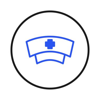 Bu ikonda tıbbi alanı temsil eden haçlı bir hemşire şapkası var. Temiz tasarım profesyonel sağlık hizmetleri, acil yardım, klinik hizmeti, tıbbi destek, hasta bakımı ve